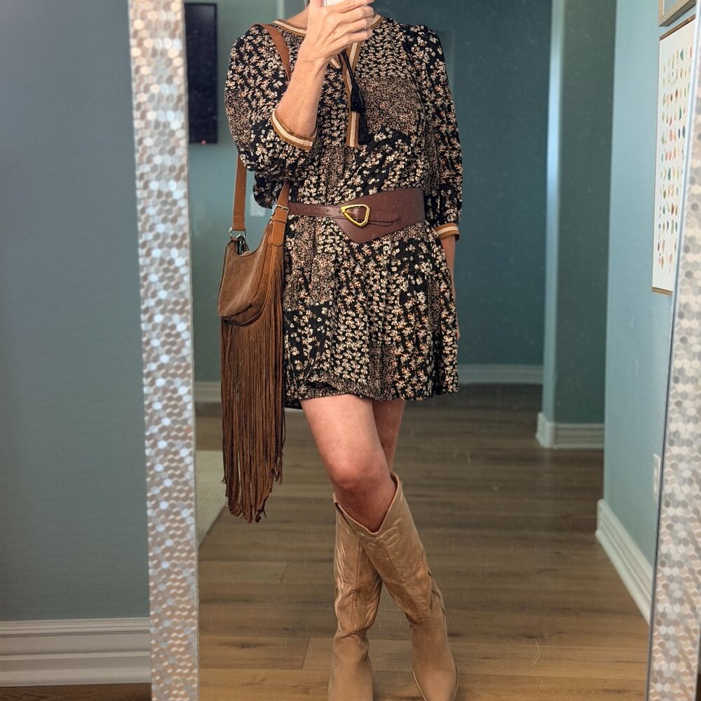 The Callie Boho Floral Dress – Black